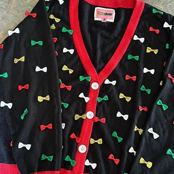 Tipsy Elves XXL Bow Tie Christmas Cardigan Sweater Men Woman - Picture 5 of 8
